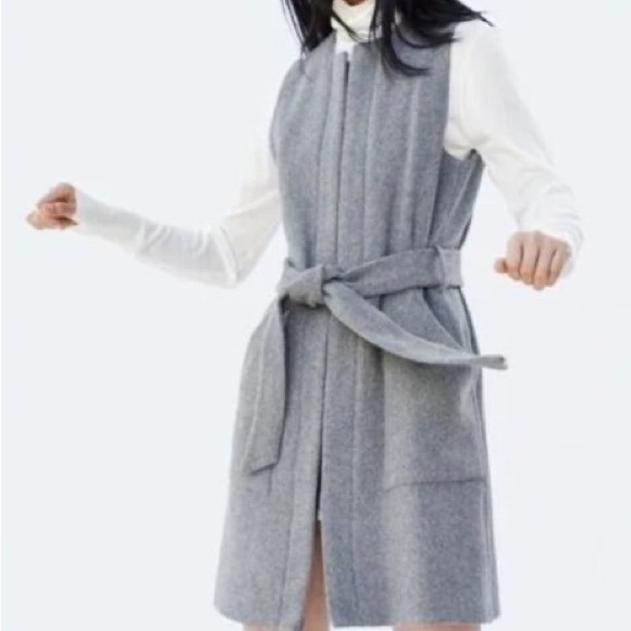 ZARA Wool Blend Long Vest Coat with Zipper - Picture 2 of 11